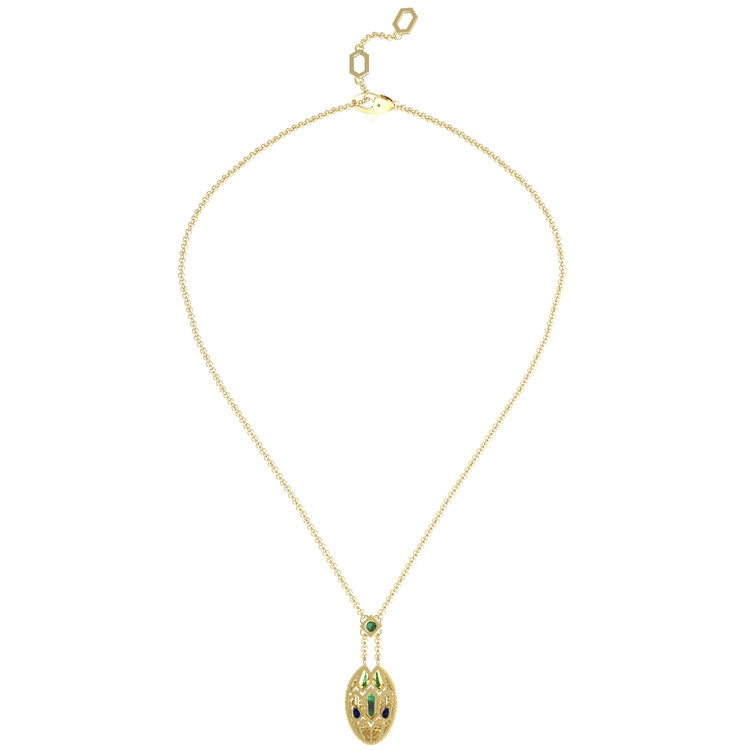 Колье из лимонного золота c бриллиантами, сапфиром и малахитом