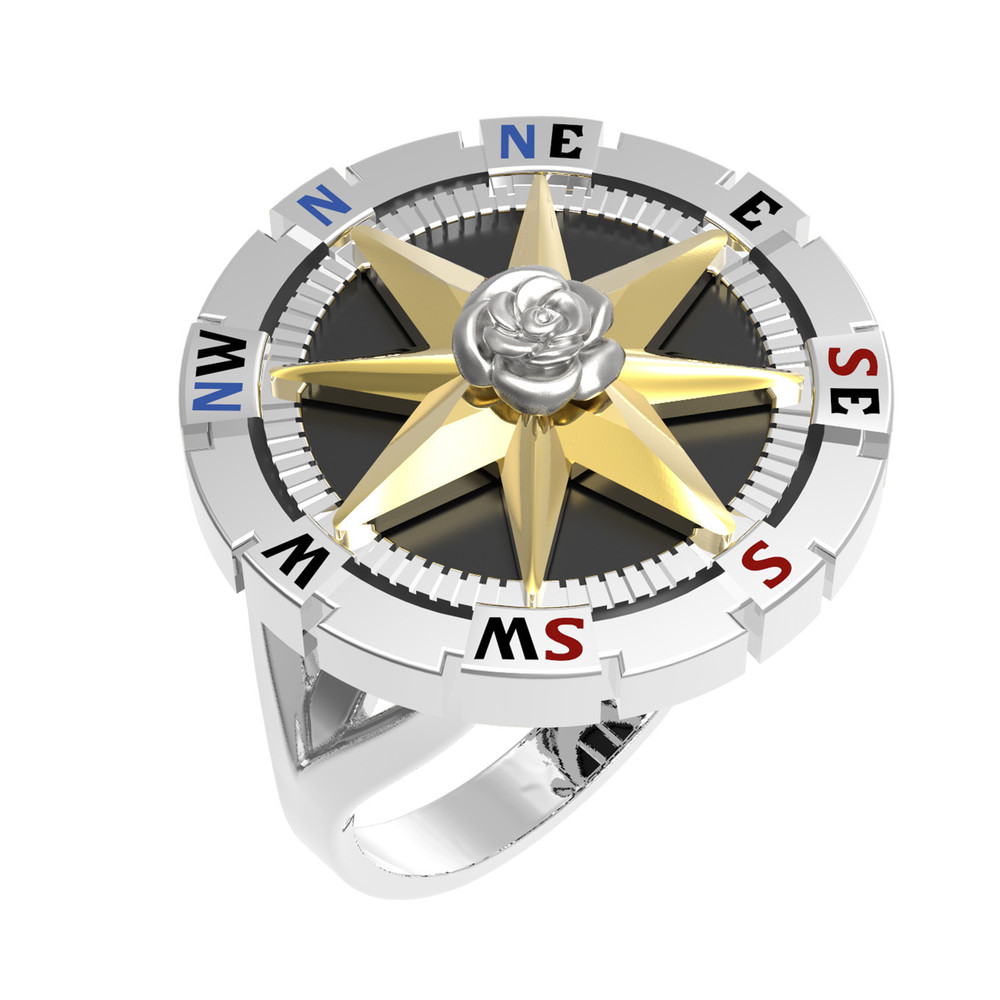 Кольцо из белого золота c эмалью и ониксом