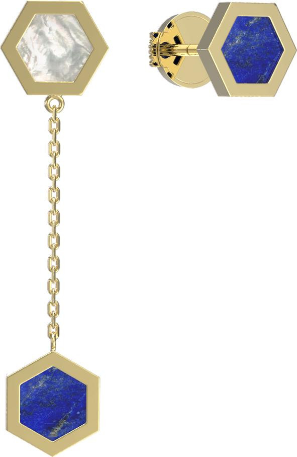 Серьги из лимонного золота c лазуритом и перламутром