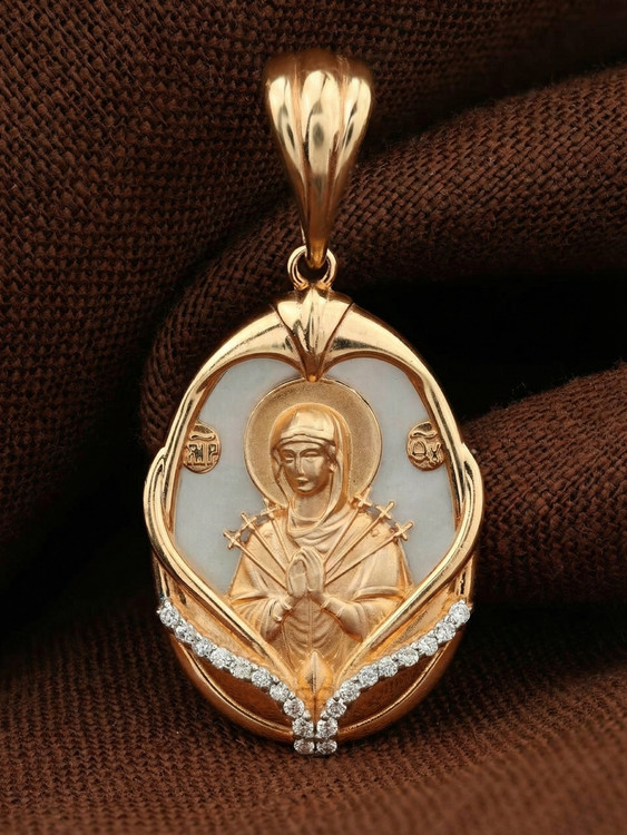 Образок из золота c бриллиантами и перламутром