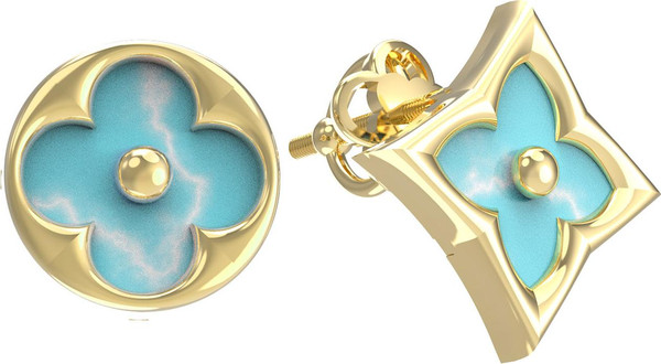 Серьги из лимонного золота c бирюзой