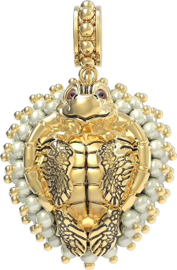 Подвеска из лимонного золота c эмаль и жемчугом