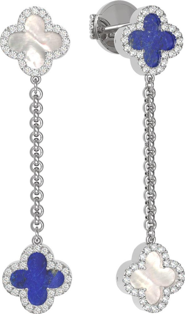 Серьги из белого золота c бриллиантами, лазуритом и перламутром