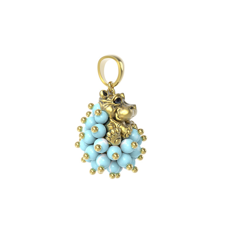 Подвеска из лимонного золота c эмаль и бирюзой