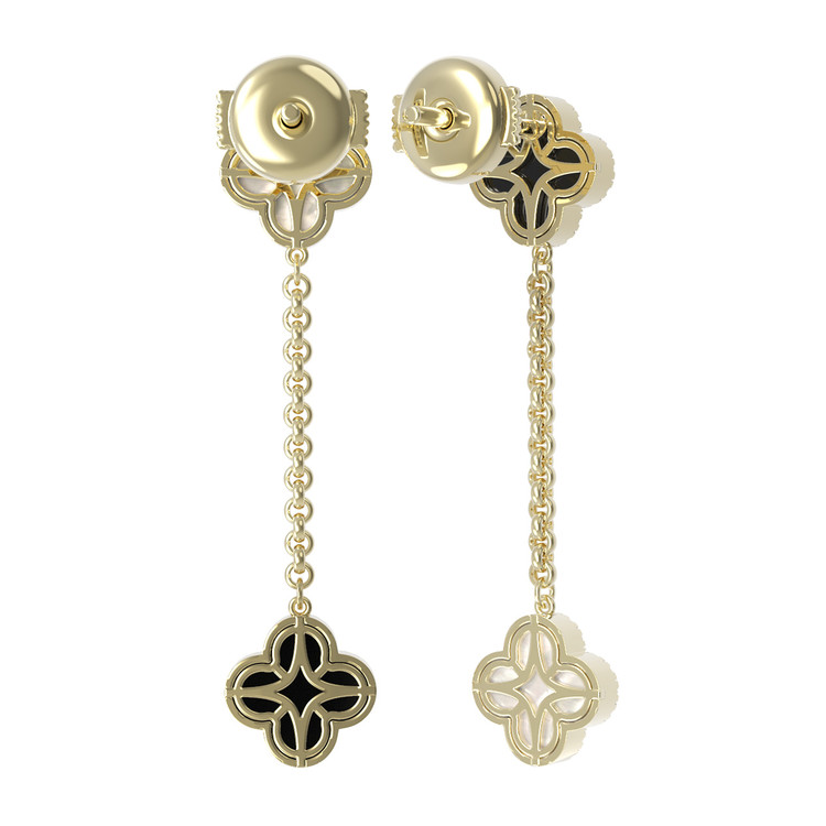 Серьги из лимонного золота c бриллиантами, ониксом и перламутром