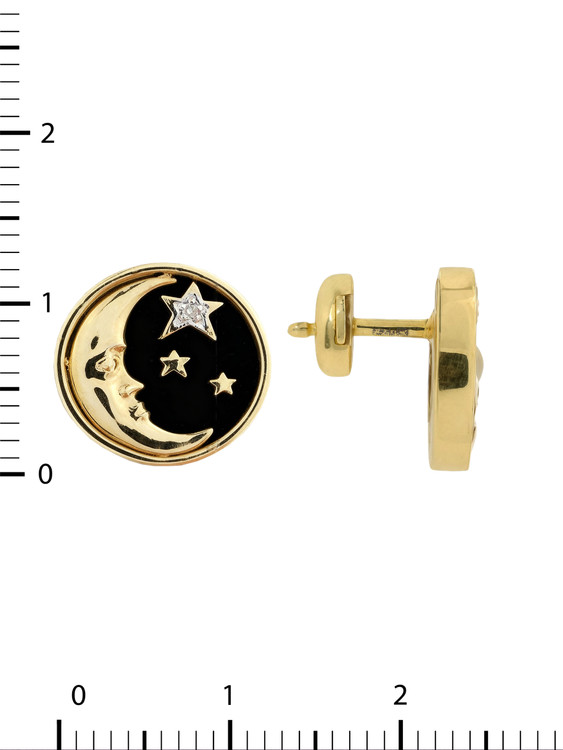 Серьги из лимонного золота c бриллиантами, ониксом и перламутром