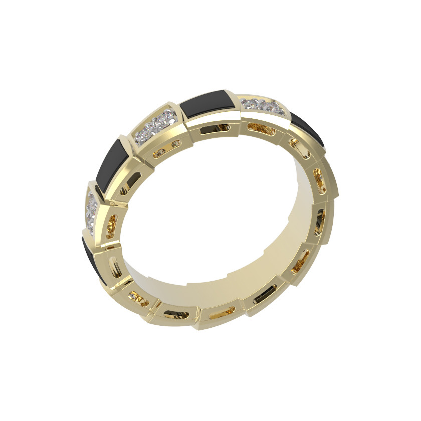 Кольцо из лимонного золота c бриллиантами и ониксом