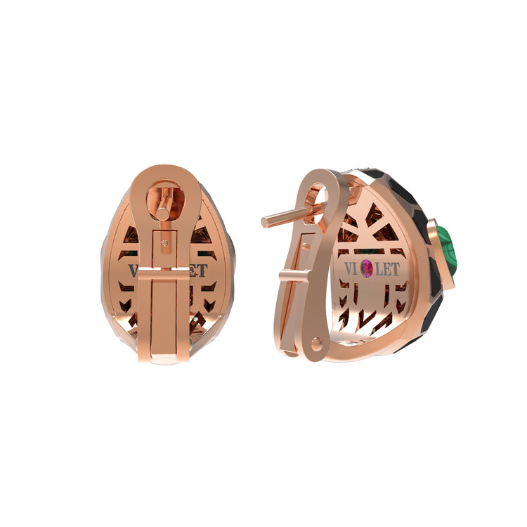 Серьги из золота c бриллиантами, рубином, ониксом, малахитом и перламутром