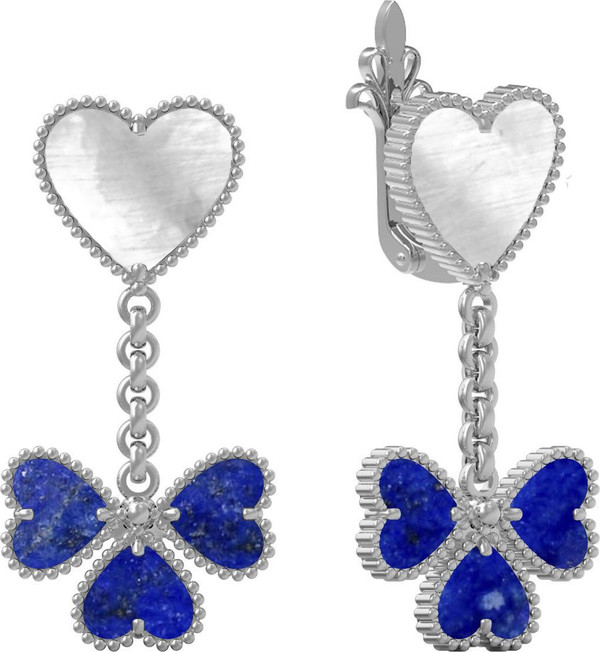 Серьги из белого золота c лазуритом и перламутром