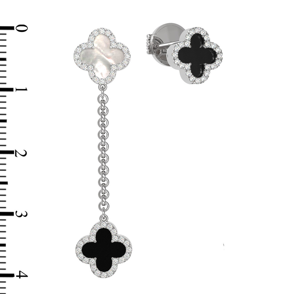 Серьги из белого золота c бриллиантами, ониксом и перламутром