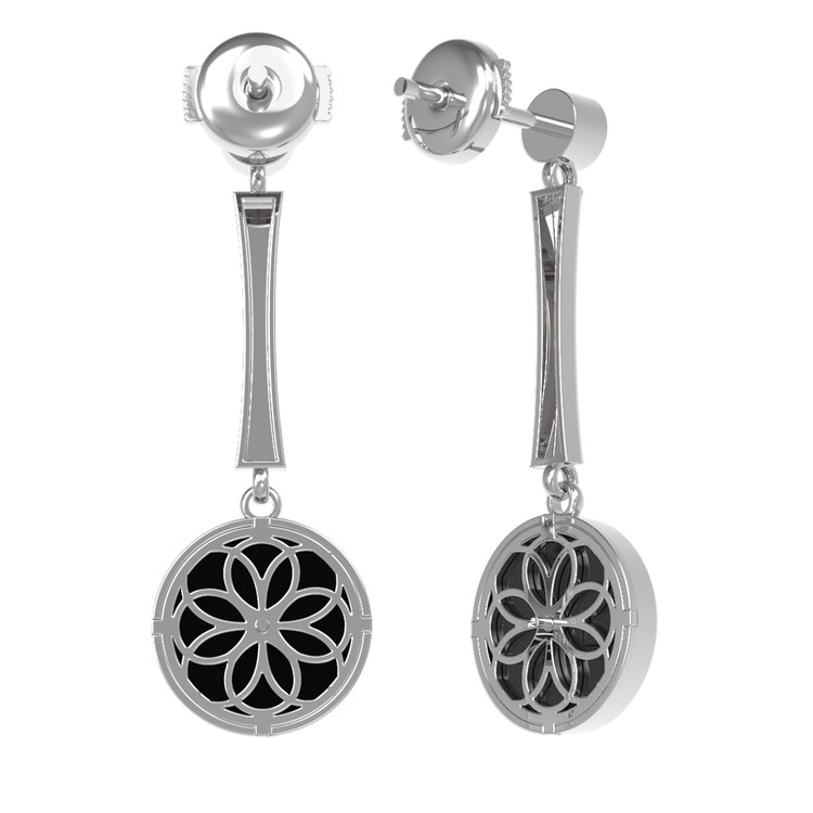 Серьги из белого золота c фианитом и ониксом