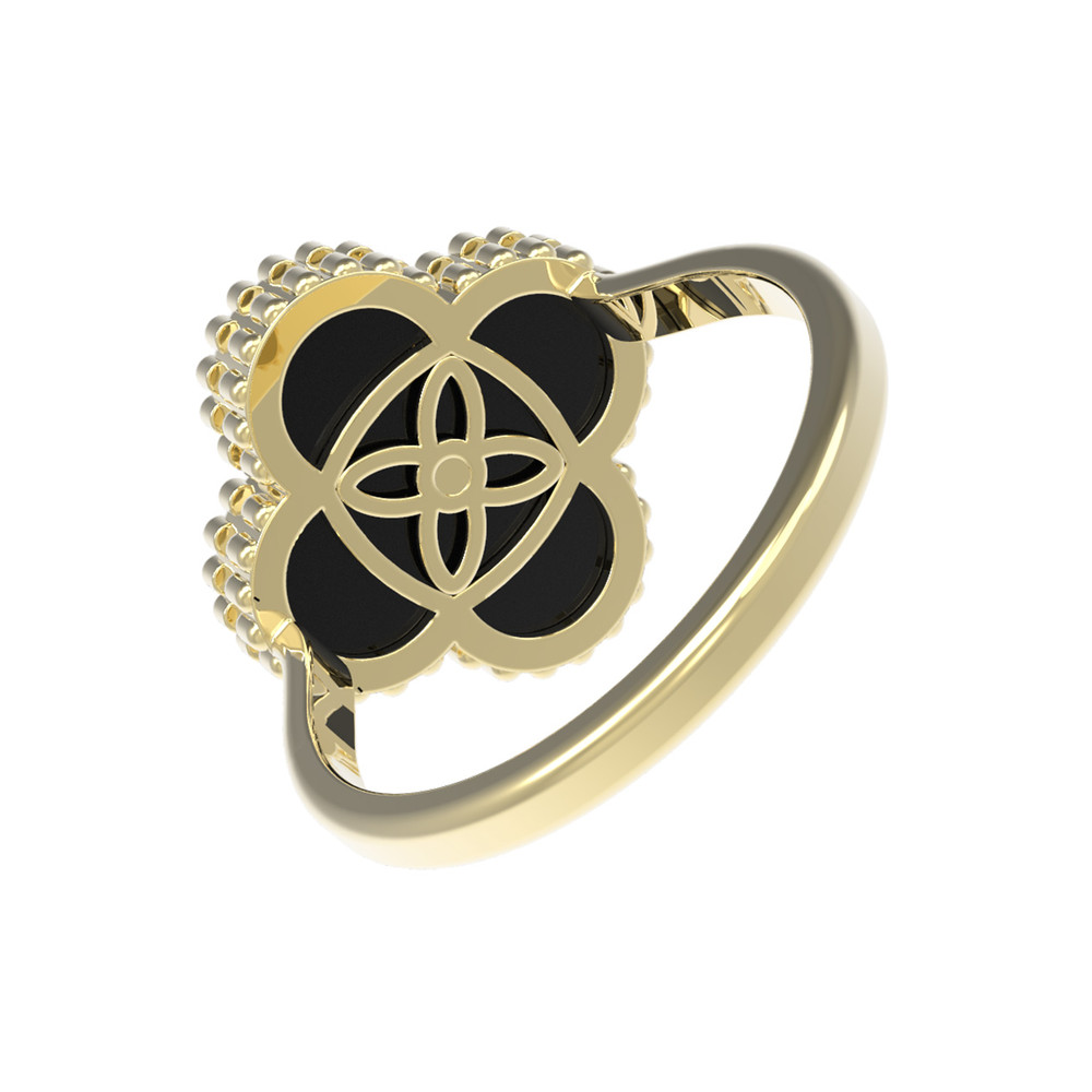 Кольцо из лимонного золота c бриллиантами и ониксом