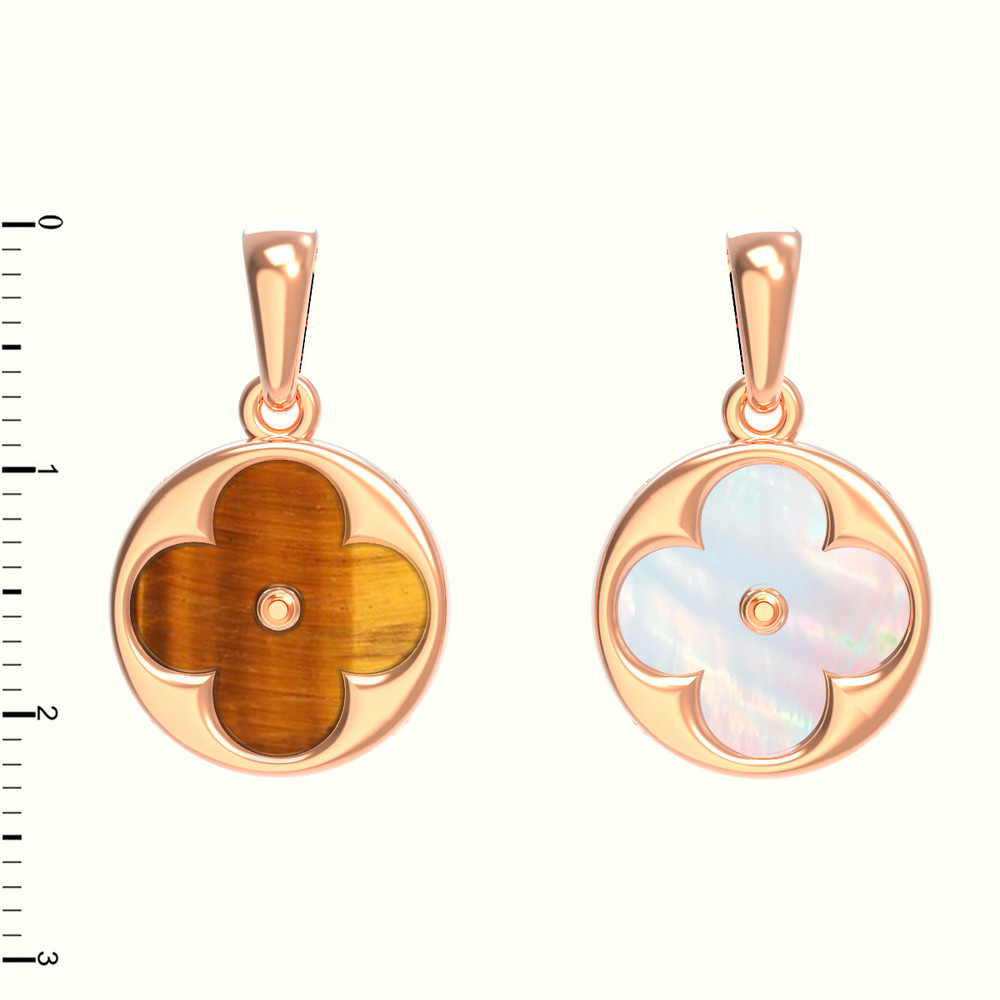 Подвеска из золота c тигровым глазом и перламутром