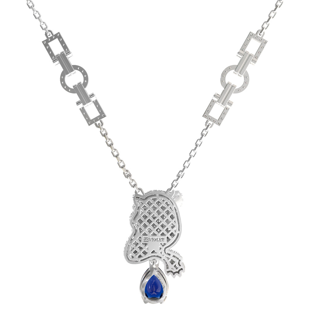 Колье из белого золота c бриллиантами, сапфиром и изумрудом