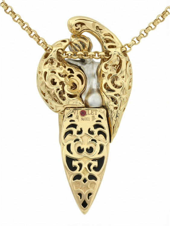 Колье из лимонного золота c эмаль , бриллиантами, рубином, ониксом и рубином