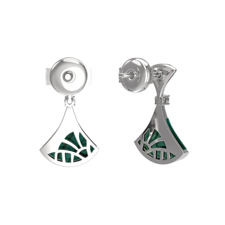 Серьги из белого золота c бриллиантами и малахитом