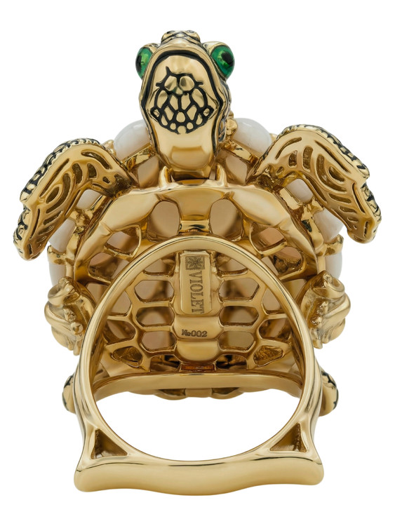 Кольцо из лимонного золота c эмалью и перламутром