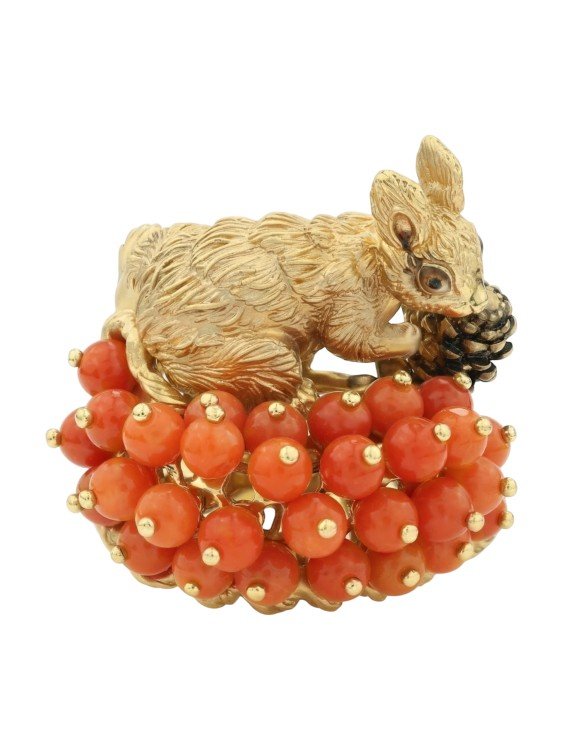 Кольцо из лимонного золота c эмалью и кораллом