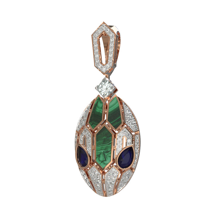 Подвеска из золота c бриллиантами, сапфиром и малахитом