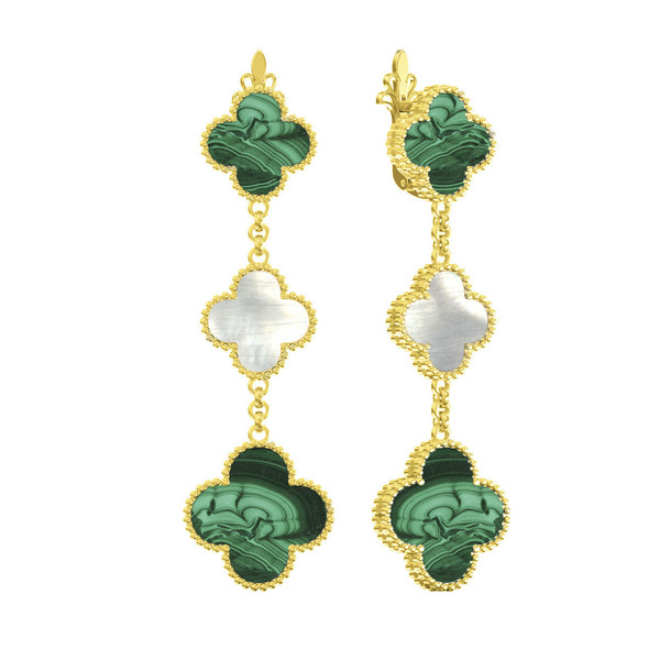Серьги из лимонного золота c малахитом и перламутром