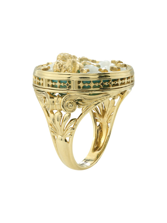 Кольцо из лимонного золота c бирюзой и перламутром