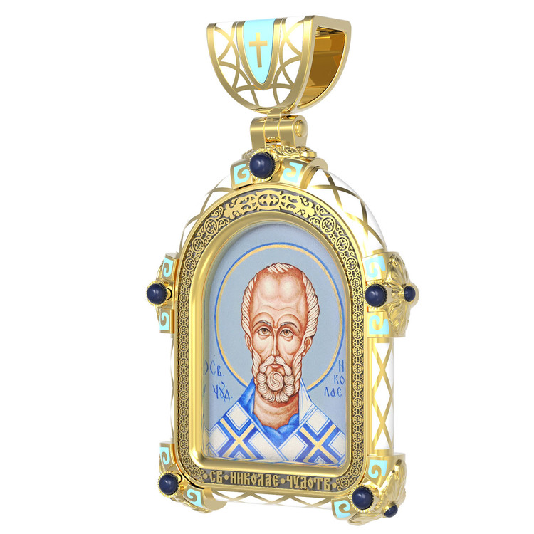 Образок из лимонного золота c эмаль , иконописью и темперой