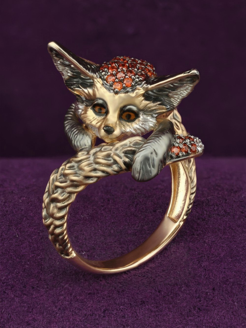 Кольцо из лимонного золота c эмаль и фианитом