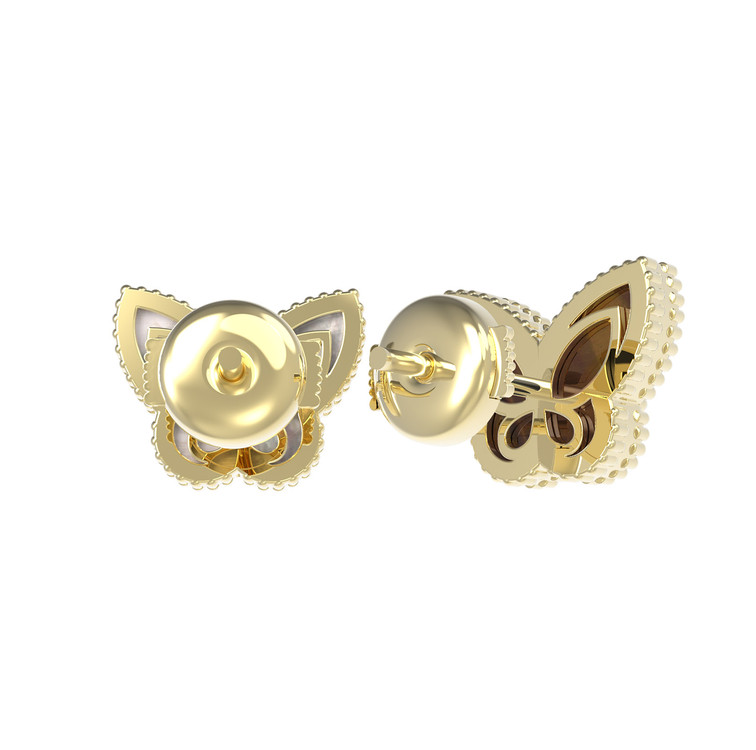 Серьги из лимонного золота c тигровым глазом и перламутром