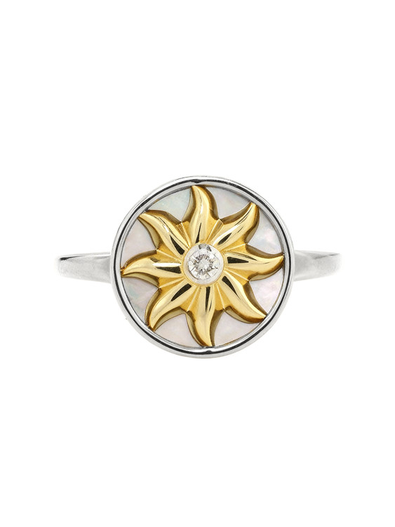 Кольцо из белого золота c бриллиантами и перламутром