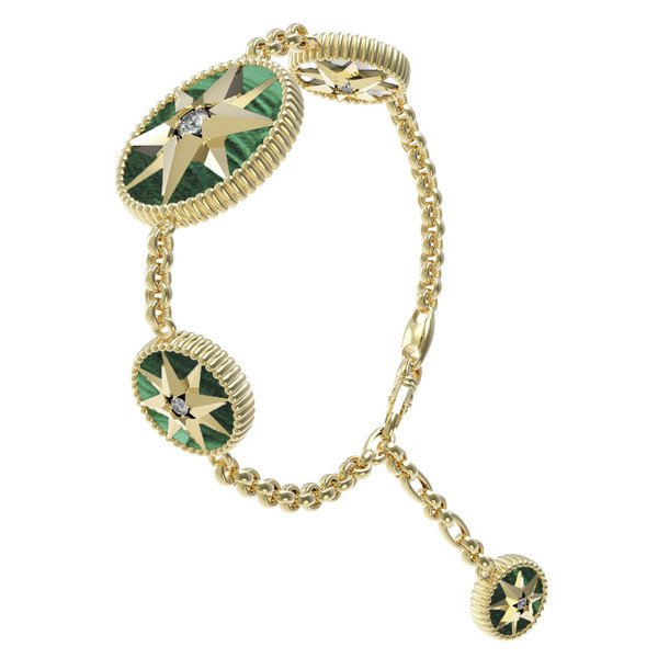 Браслет из лимонного золота c фианитом, малахитом и перламутром