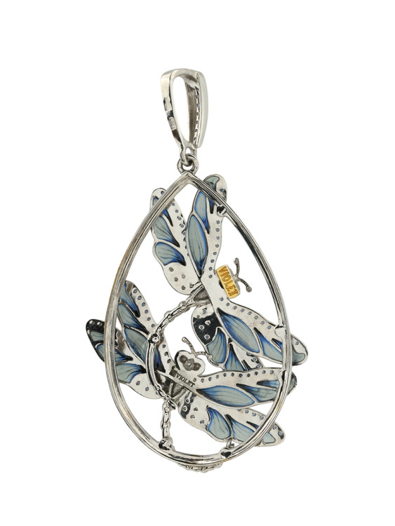 Подвеска из белого золота c сапфиром и эмалью