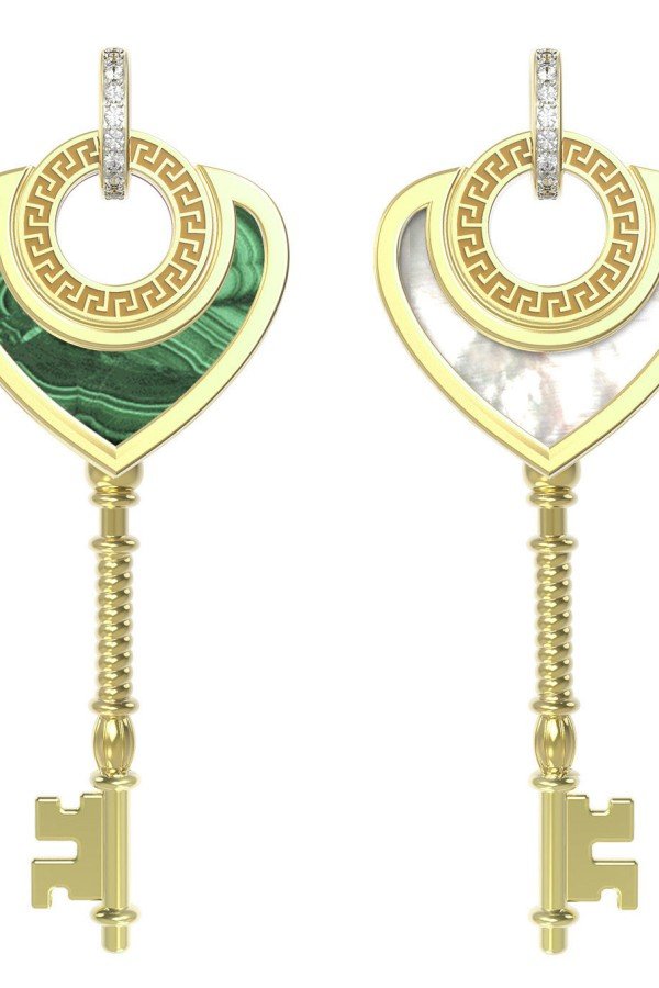 Подвеска из лимонного золота c фианитом, малахитом и перламутром