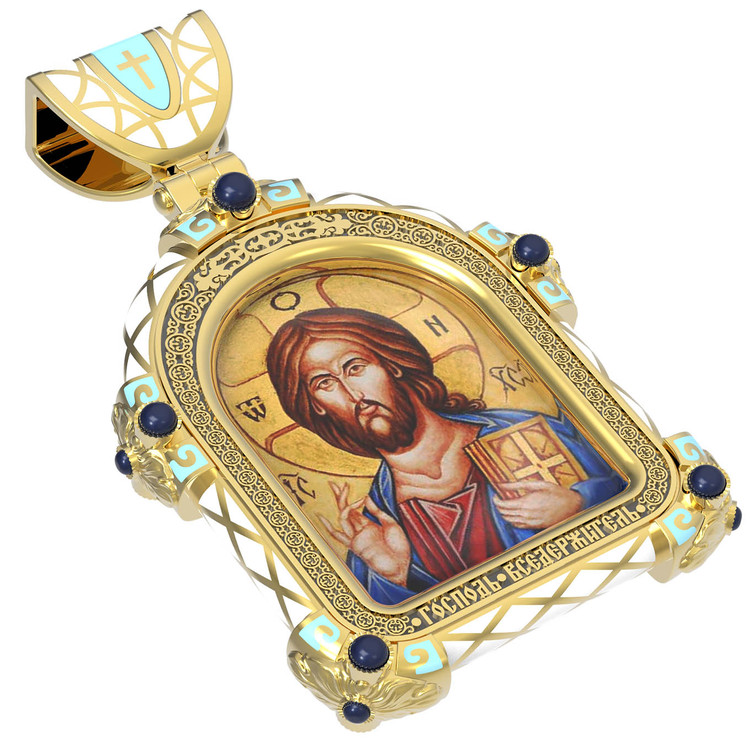 Образок из лимонного золота c эмаль , иконописью и темперой