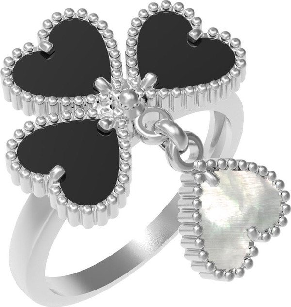 Кольцо из белого золота c ониксом и перламутром