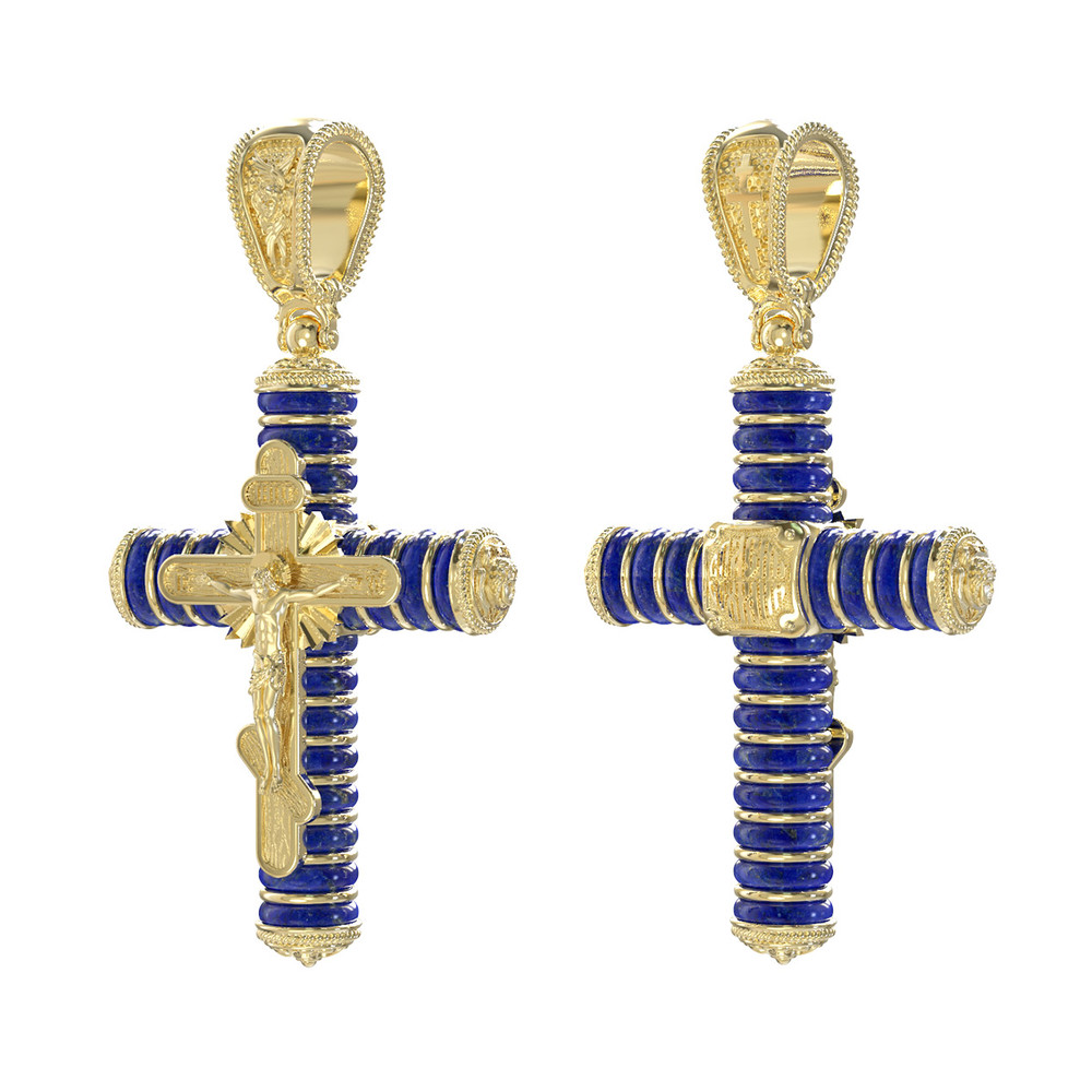 Крест из лимонного золота c лазуритом