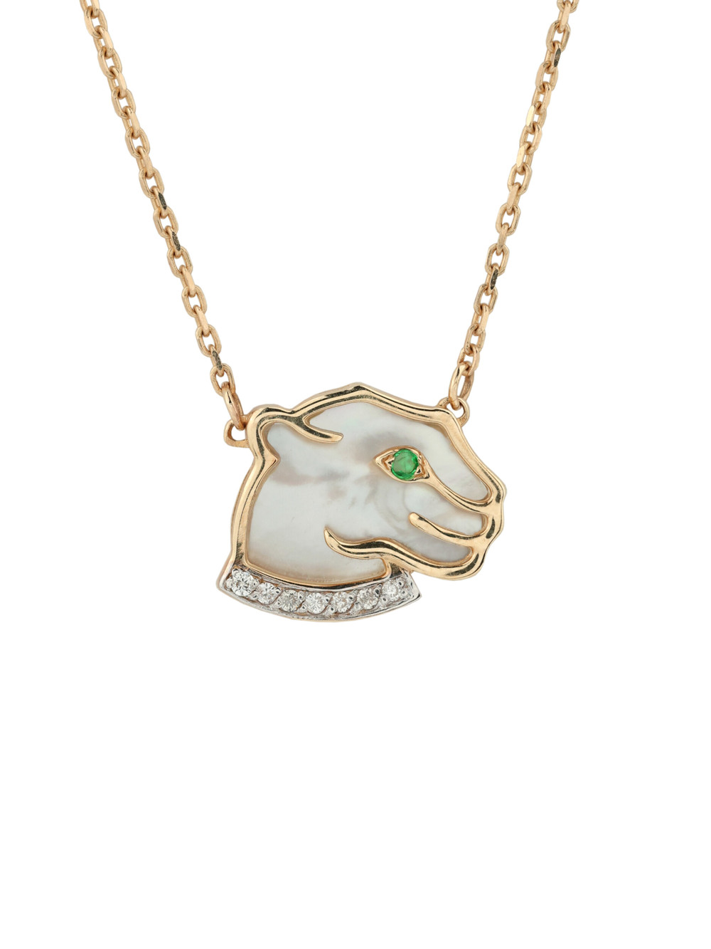 Колье из золота c бриллиантами, изумрудом и перламутром