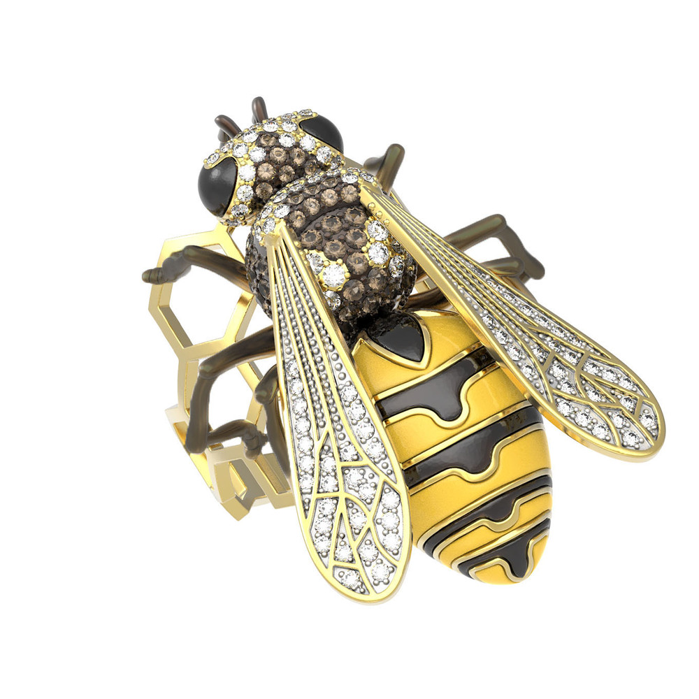 Кольцо из лимонного золота c эмаль и фианитом