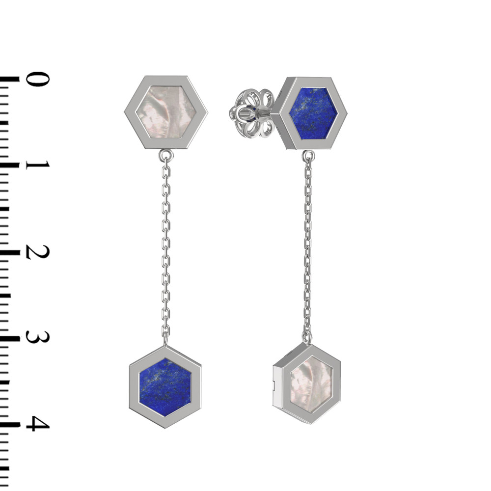 Серьги из белого золота c лазуритом и перламутром