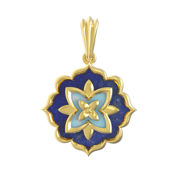 Подвеска из лимонного золота c бирюзой и лазуритом