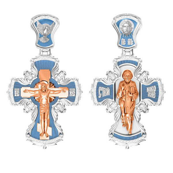 Крест из белого золота c эмалью и бриллиантами