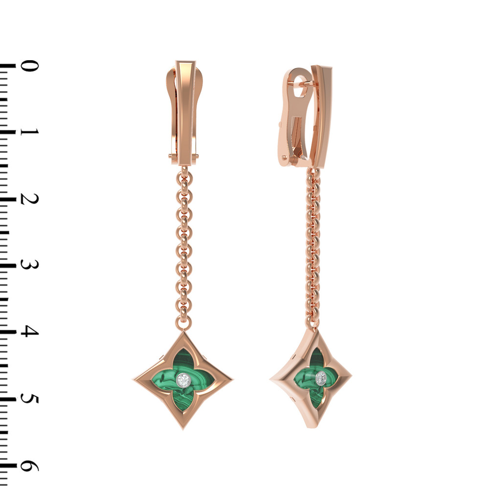 Серьги из золота c бриллиантами и малахитом