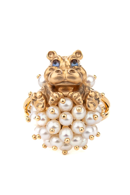 Кольцо из золота c эмаль и жемчугом