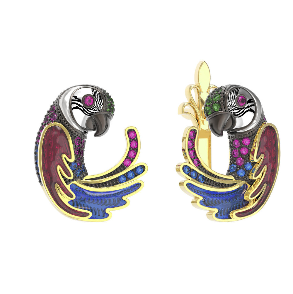 Серьги из лимонного золота c эмалью и фианитом