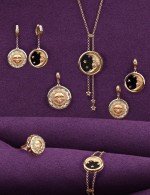Серьги из золота 585 пробы c ониксом и перламутром