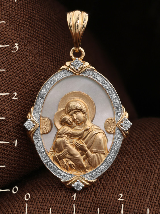 Образок из золота c бриллиантами и перламутром