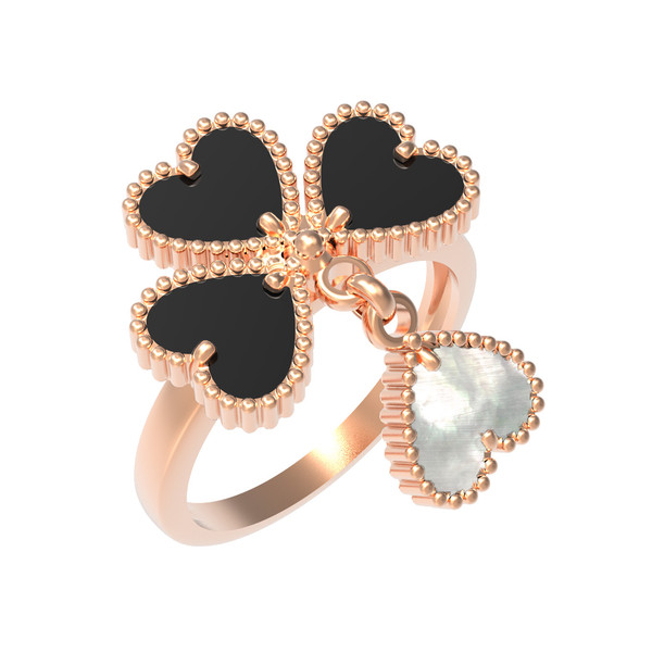 Кольцо из золота c ониксом и перламутром