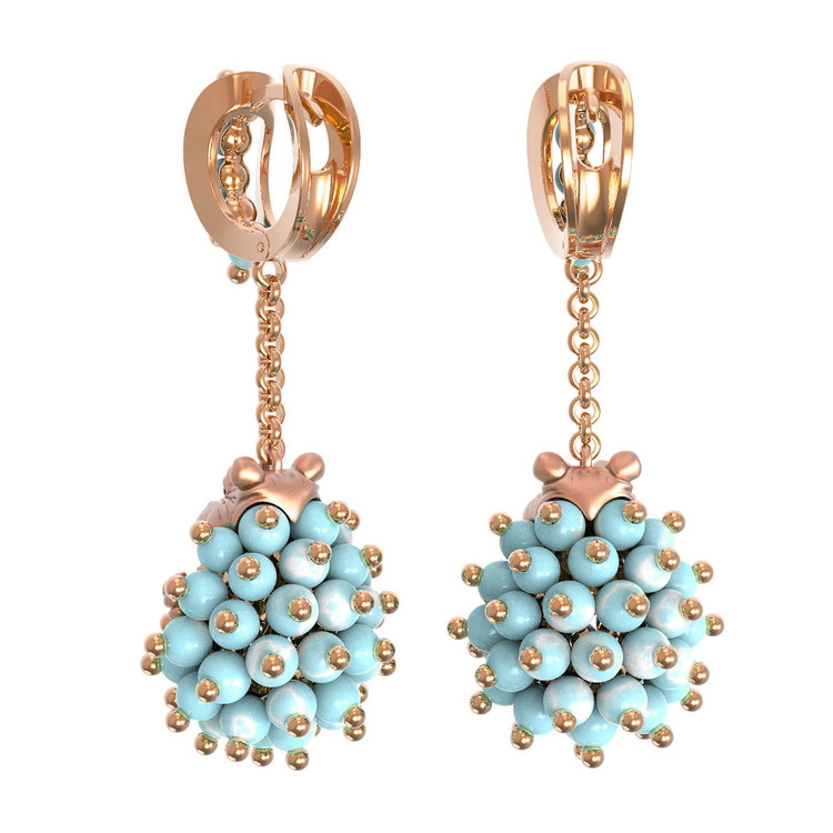 Серьги из золота c эмалью и бирюзой