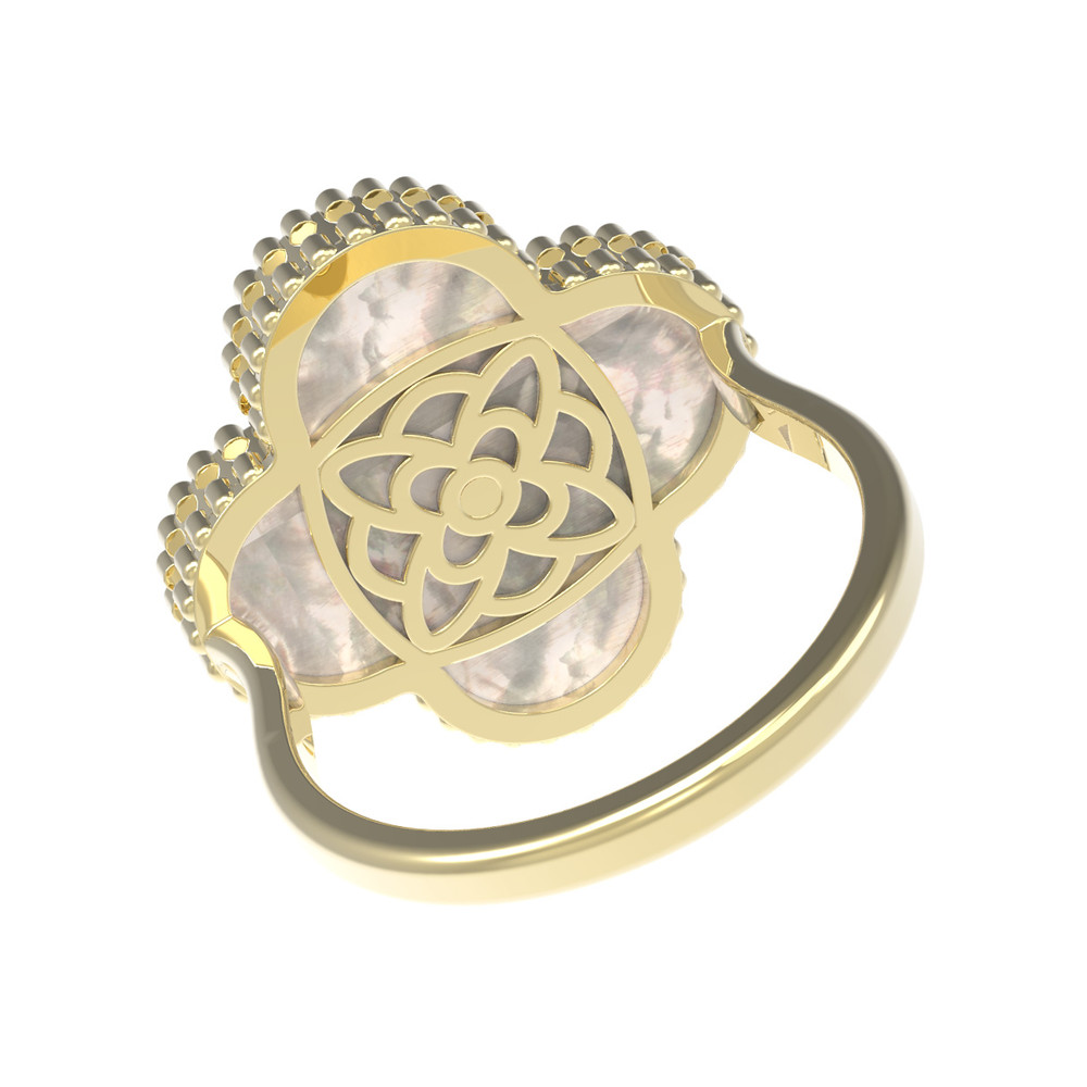 Кольцо из лимонного золота c бриллиантами и перламутром