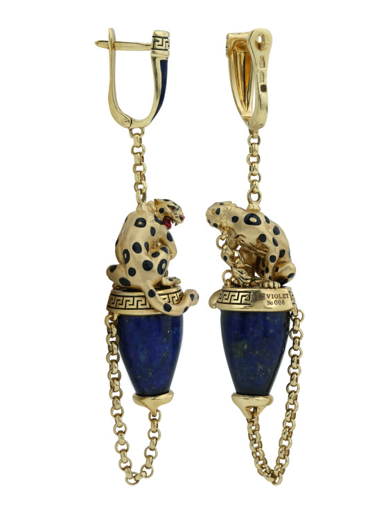 Серьги из лимонного золота c эмалью и лазуритом