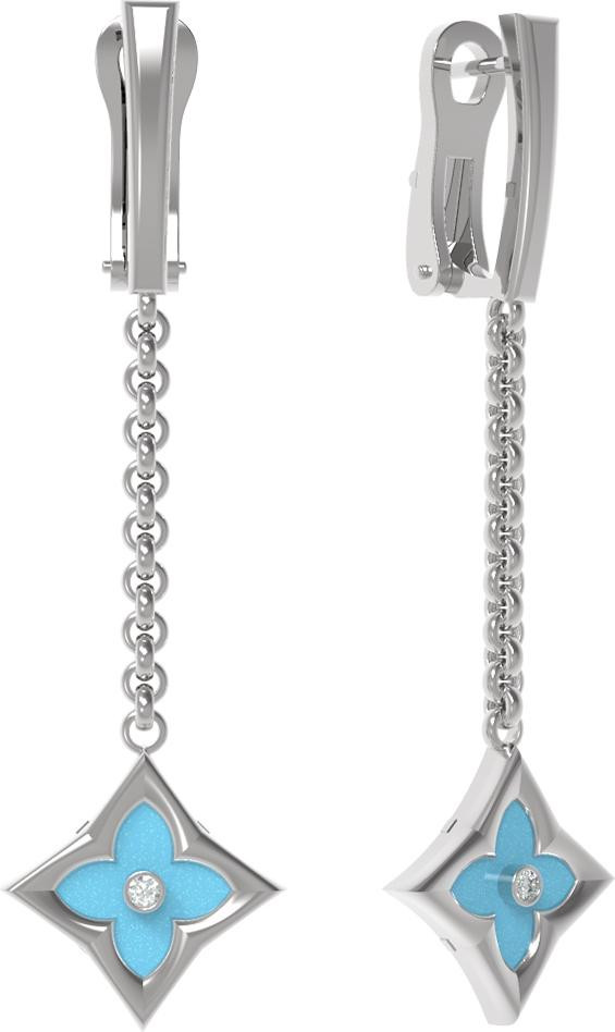 Серьги из белого золота c бриллиантами и бирюзой